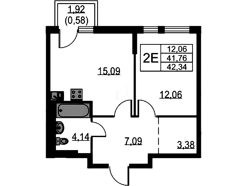 1-комнатная квартира 42.34 м², 4/18 эт., ЖК «Невская Долина»